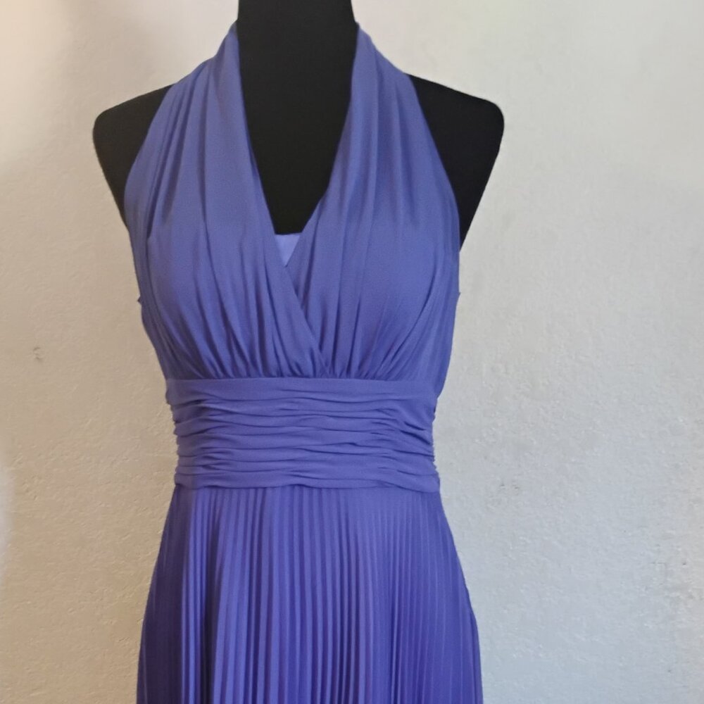 Ink blue Evan-Picone pleated halter "Marilyn" fit & flare cocktail dress. 6